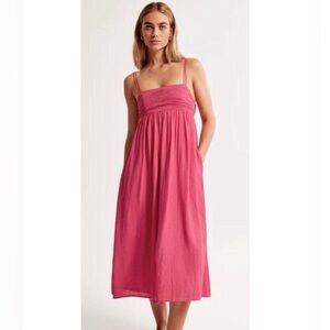 Abercrombie & Fitch Women's Pink Smocked Crepe Midi Dress